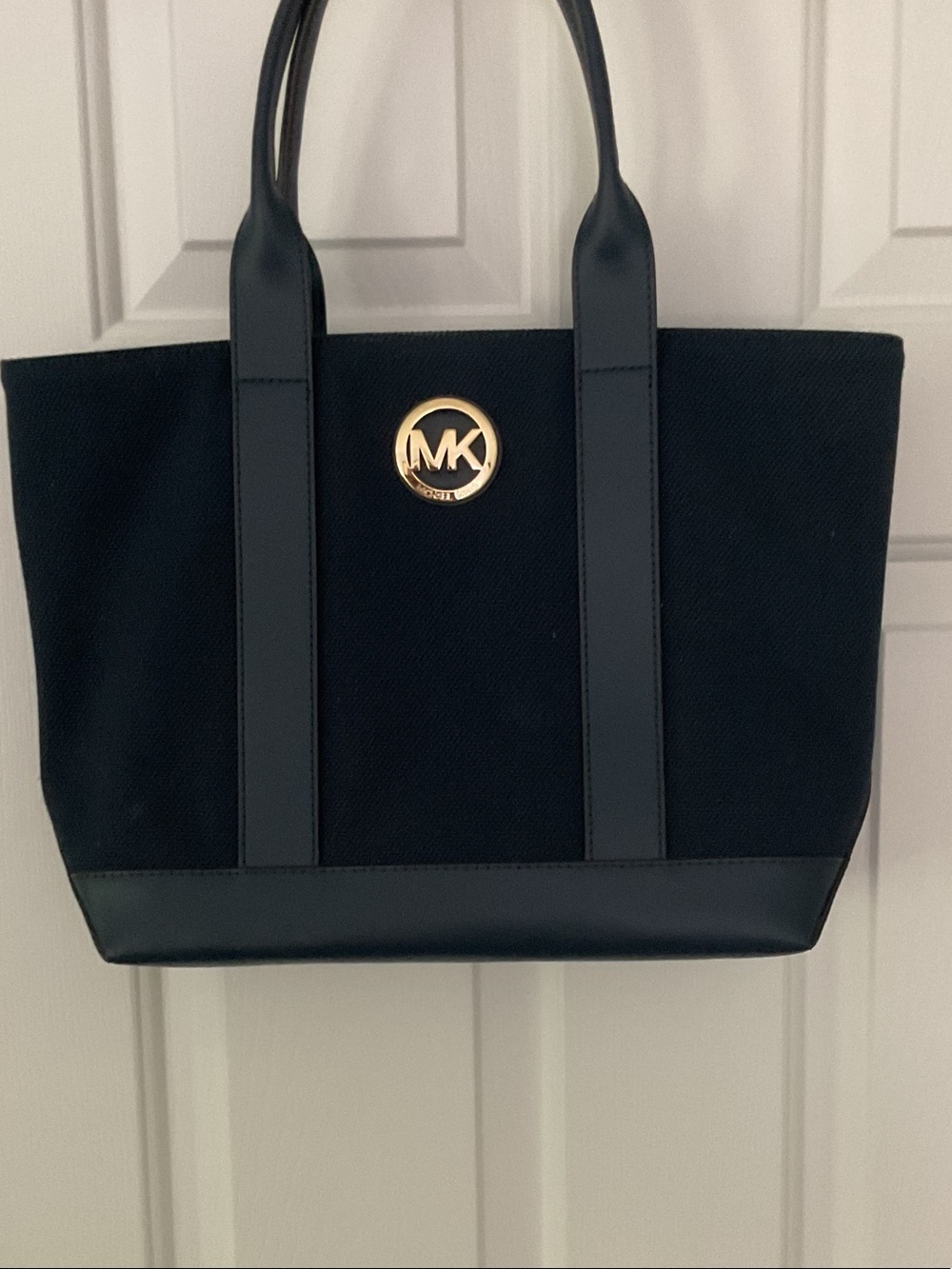 Michael Kors Navy Canvas and Leather Tote